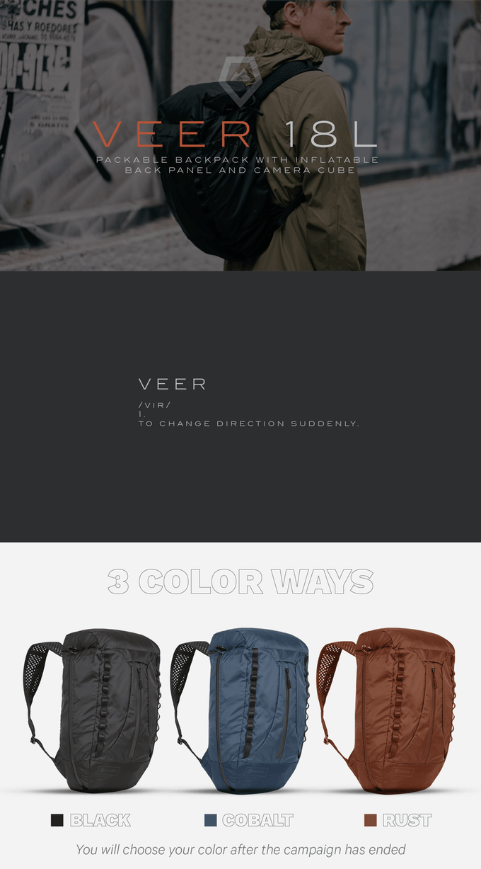 VEER 18 : Packable Bag And Inflatable Camera Cube | Indiegogo