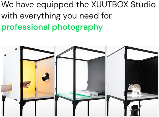 We have equipped the XUUTBOX Studio with everything you need for professional photography. Anti-reflection windows, color cycloramas and diffusers. Photography and video, content creation. Photo shooting, light box accessories, filters, windows, cromas for photographers.